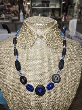 Handcrafted Lapis Wood Blue Jade Turquoise  and Sodalite Necklace